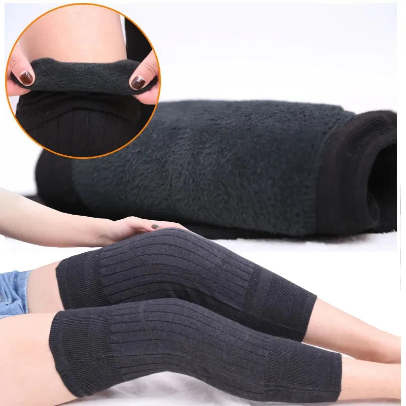 Winter Thermal Fleece Knee Warmer Pair with Strap Adjustable for Men & Women