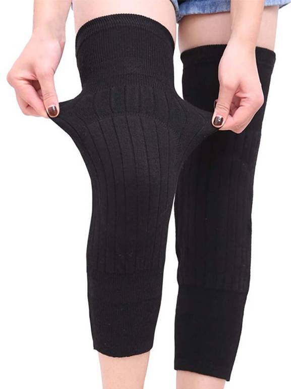 Winter Thermal Fleece Knee Warmer Pair with Strap Adjustable for Men & Women